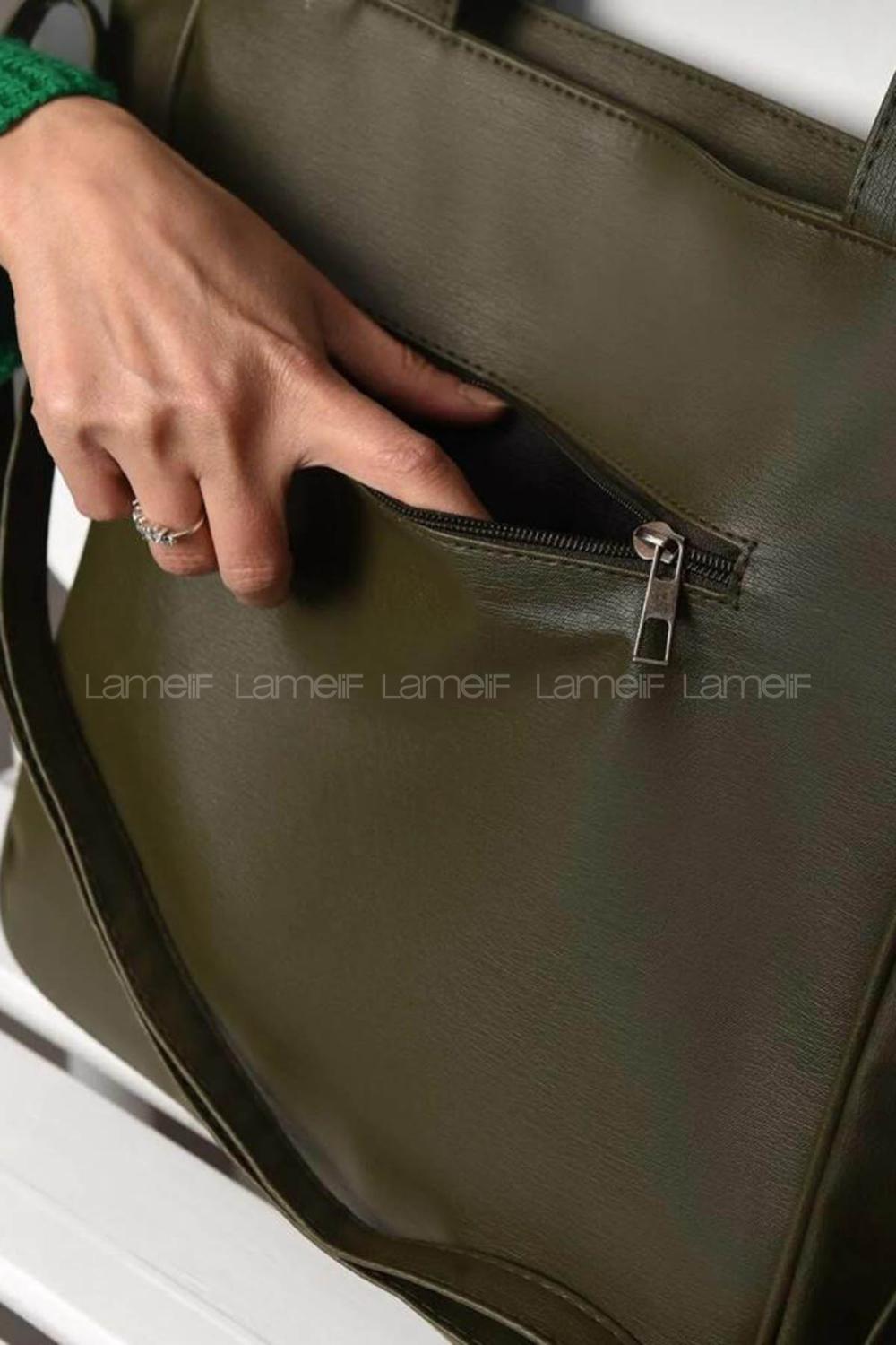 Khaki Buckle Skin Hand Bag Bag