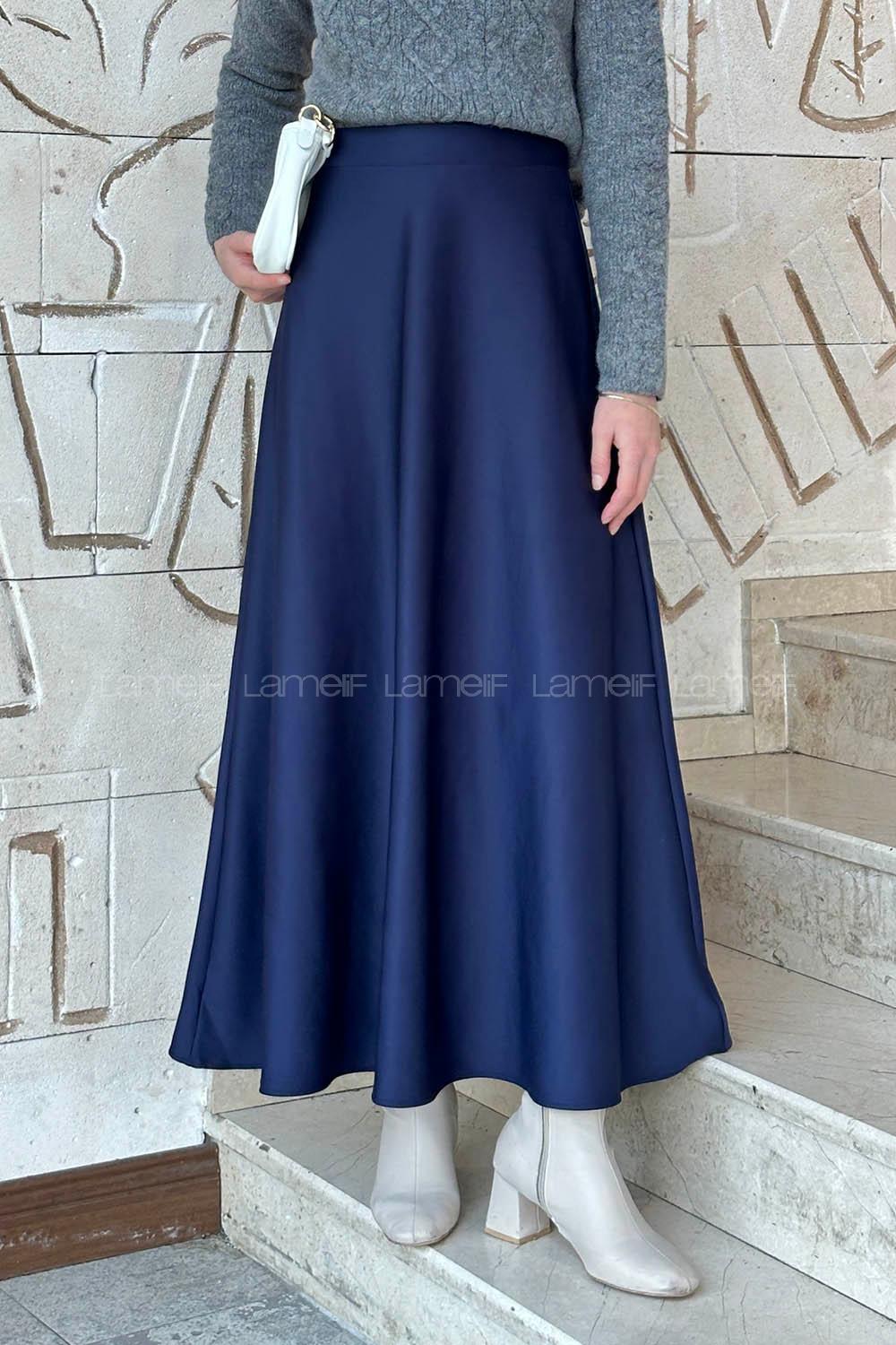 Lamelif Kloş Tesettür Etek Lacivert