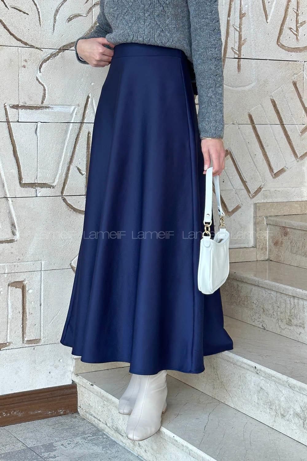 Lamelif Kloş Tesettür Etek Lacivert
