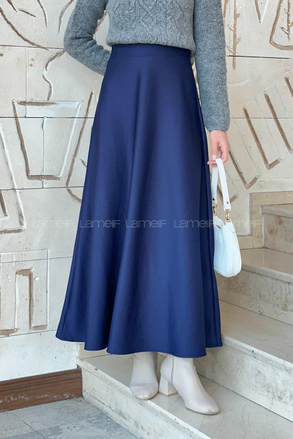Lamelif Kloş Tesettür Etek Lacivert
