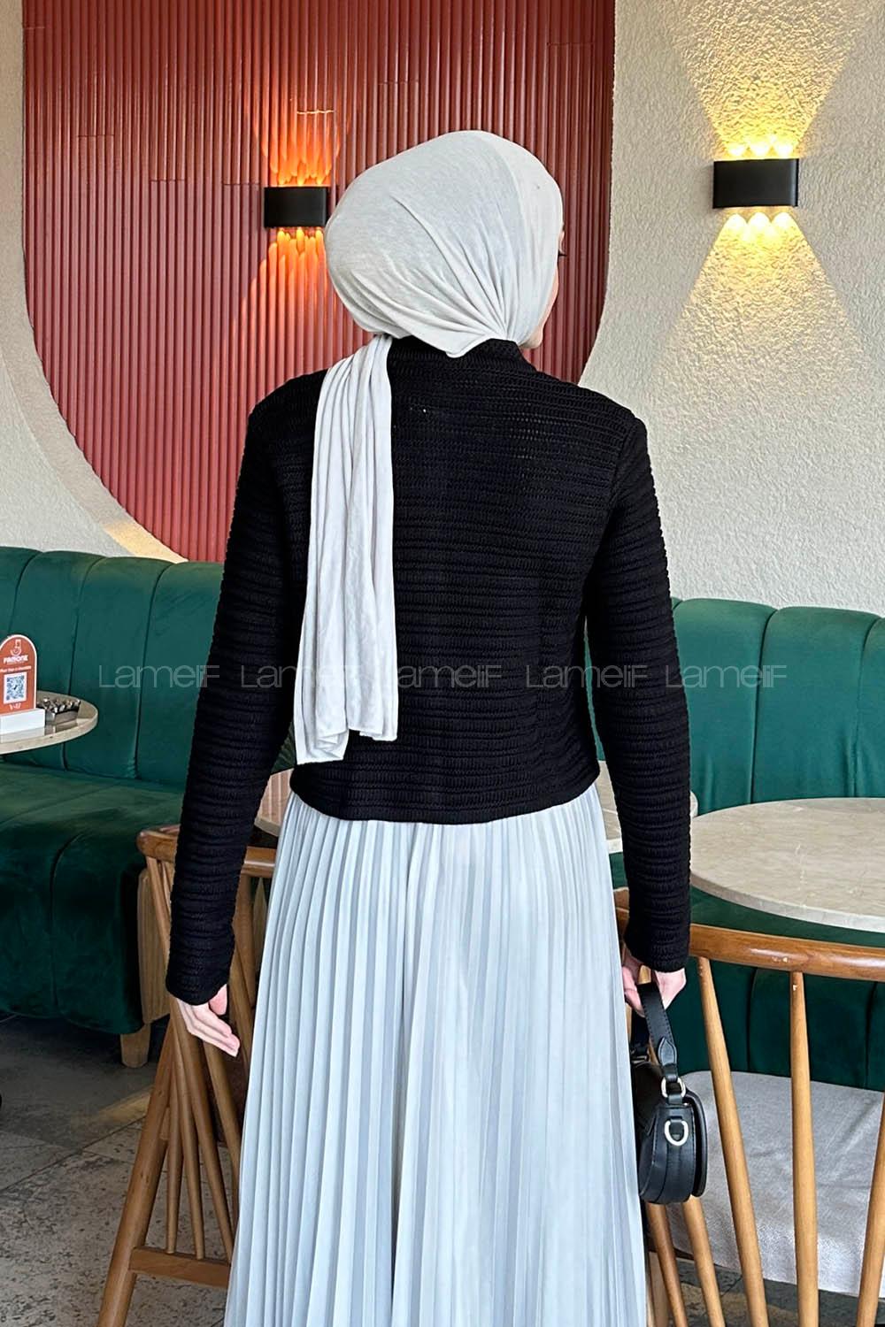 Lamelif Links Desenli Crop Hırka Siyah