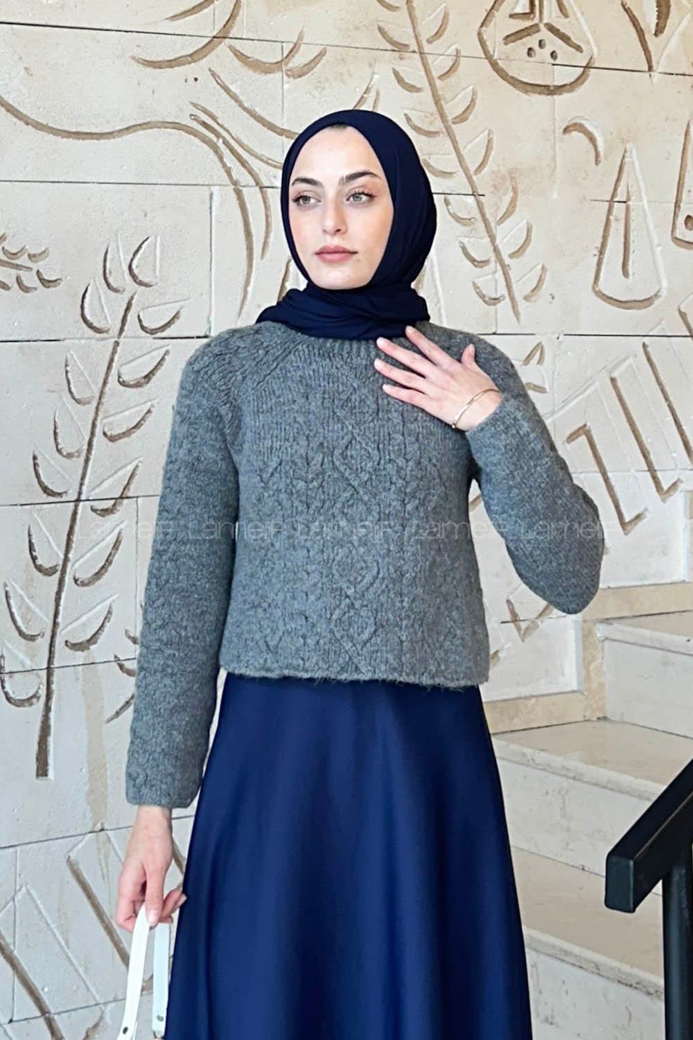 Lamelif Örgülü Kazak Antrasit