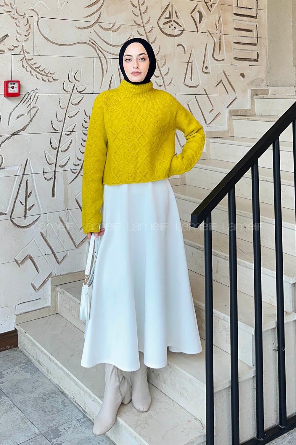 Lamelif Örgülü Kazak Hardal Sarısı