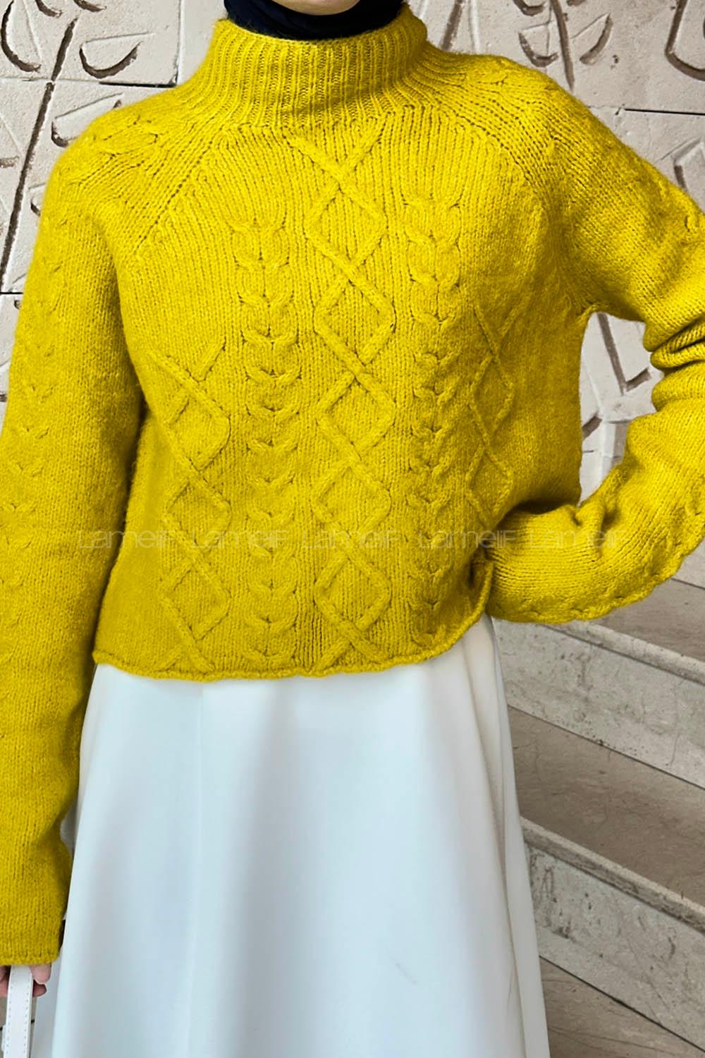 Lamelif Örgülü Kazak Hardal Sarısı