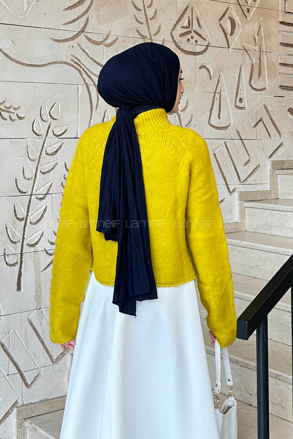 Lamelif Örgülü Kazak Hardal Sarısı