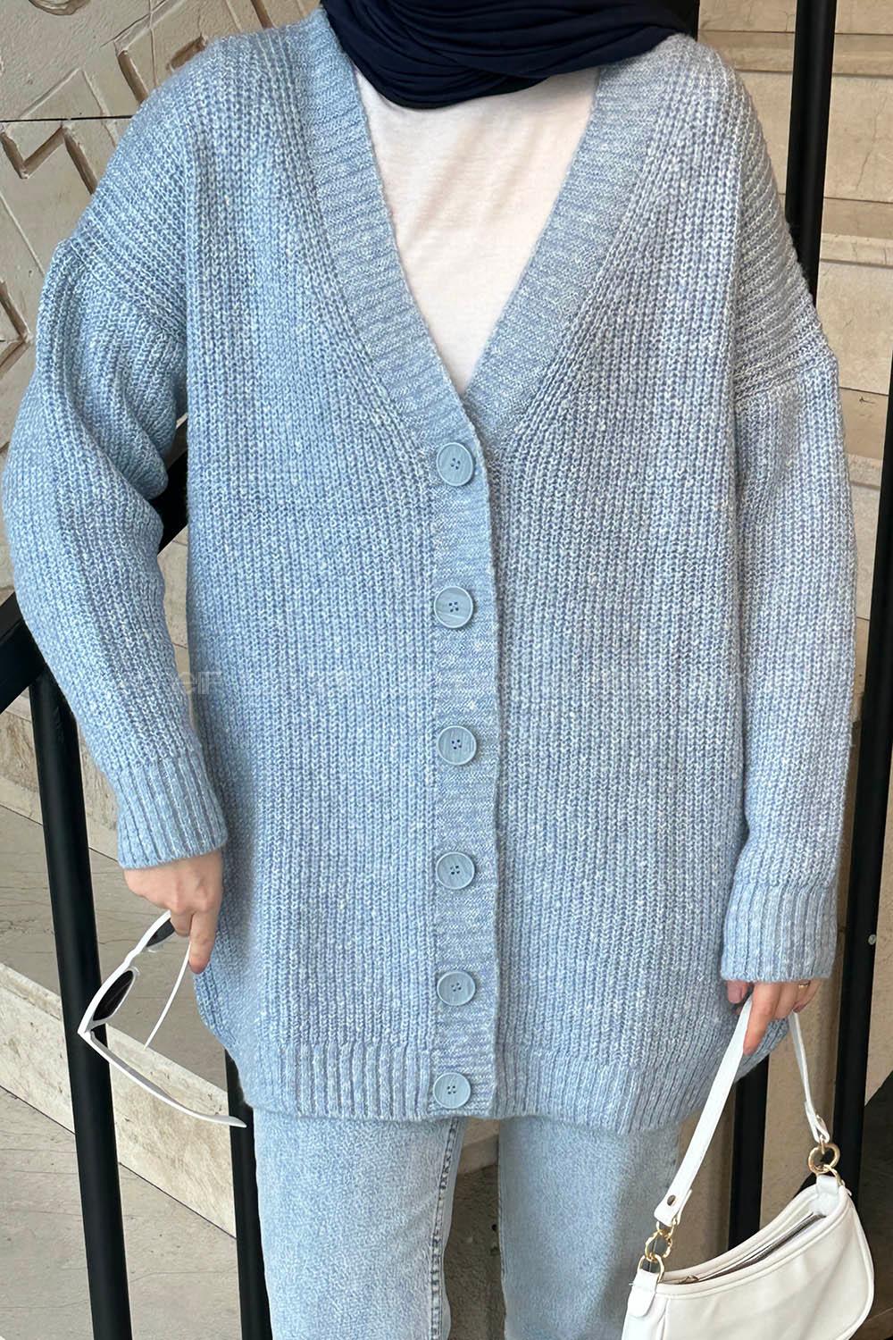 Lamelif Uzun Hırka Bebe Mavisi