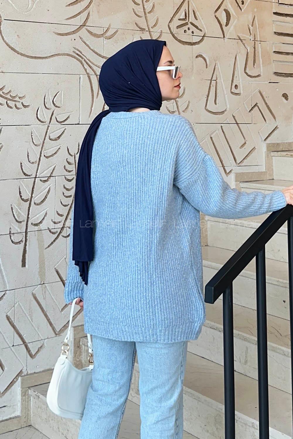 Lamelif Uzun Hırka Bebe Mavisi