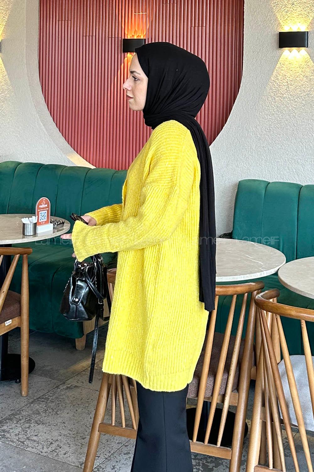 Yellow V Neck Long Arm Cotton Cardigan