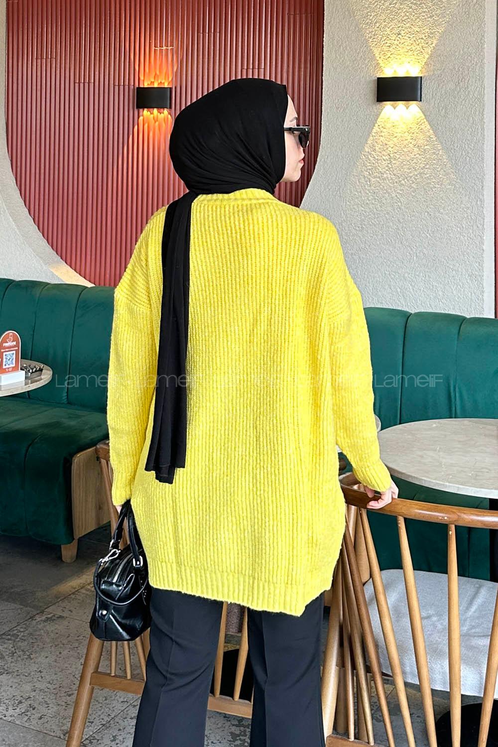Yellow V Neck Long Arm Cotton Cardigan