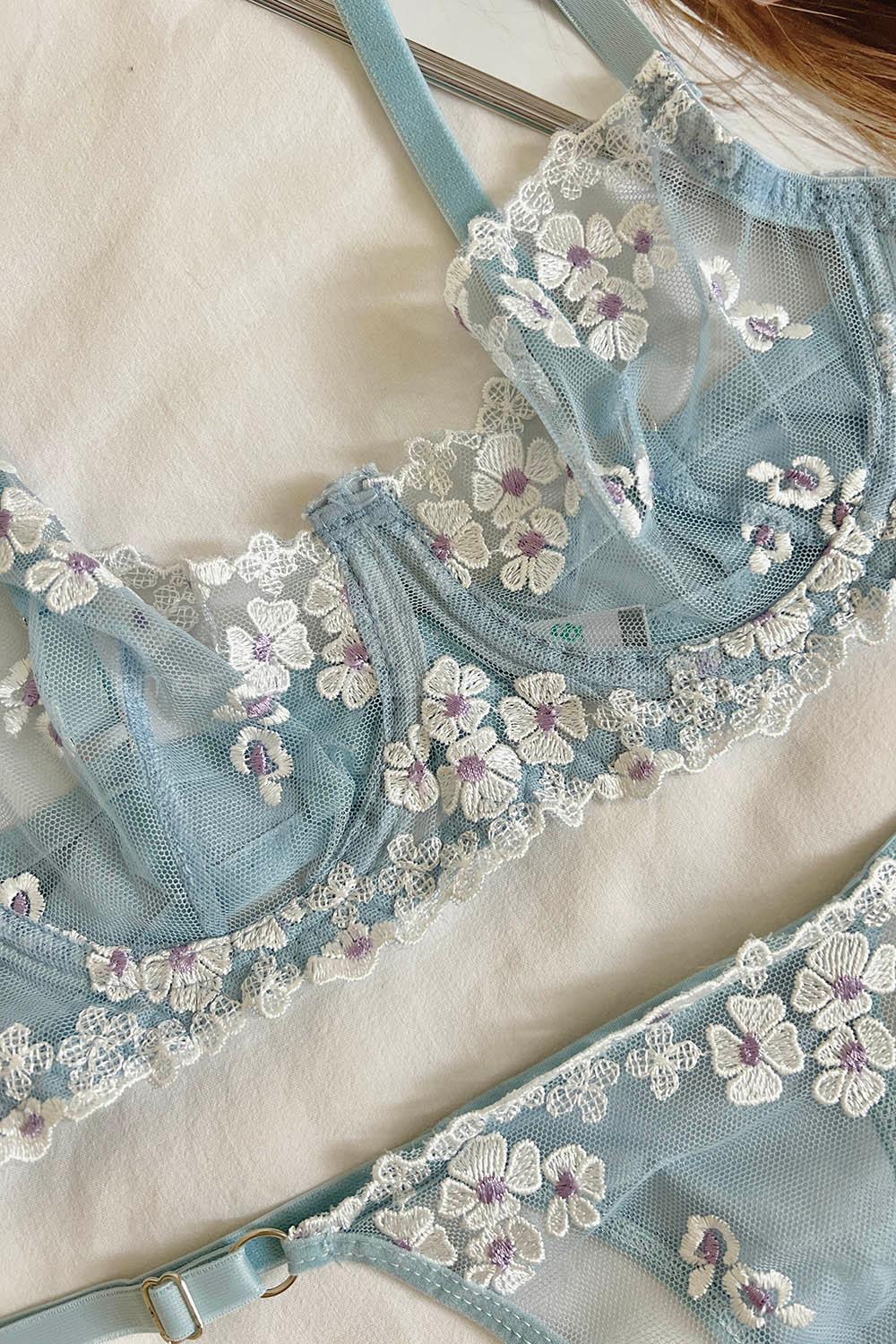 Blue Cotton Fabric Underwire Unsupport 