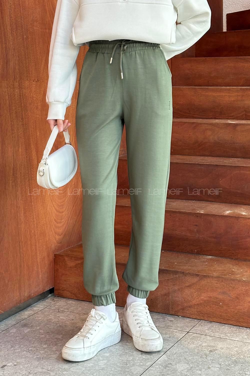 Khaki Elastic Trousers Normal Waist Bottom Tracksuit