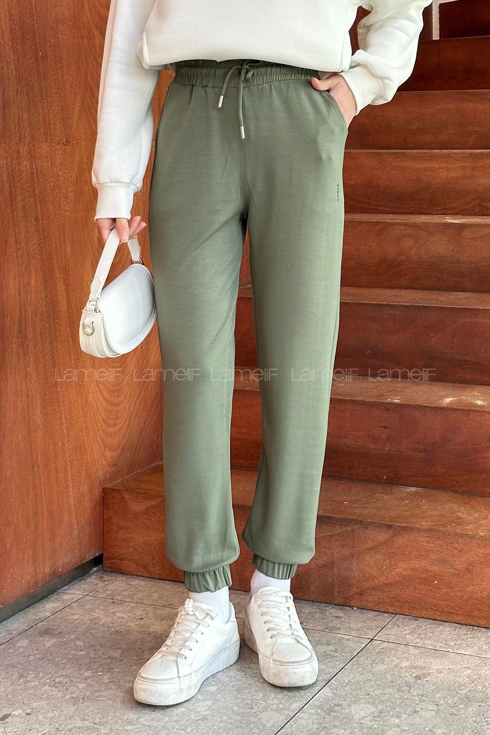 Khaki Elastic Trousers Normal Waist Bottom Tracksuit
