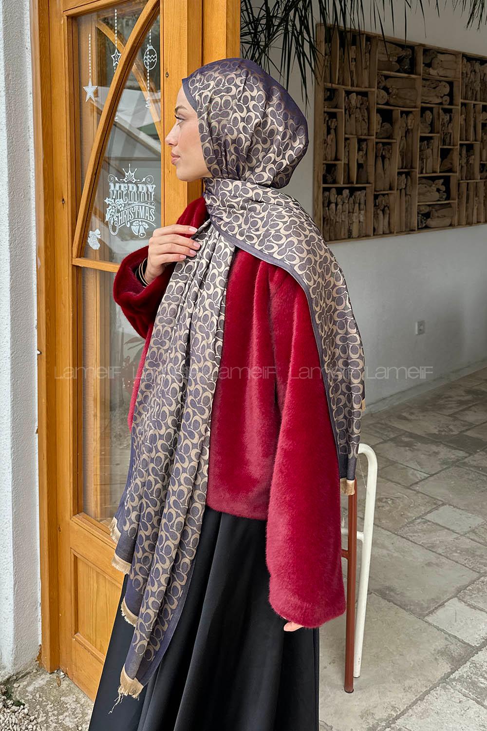 Lamelif C Desen Kaşmir Çift Taraflı Şal Camel