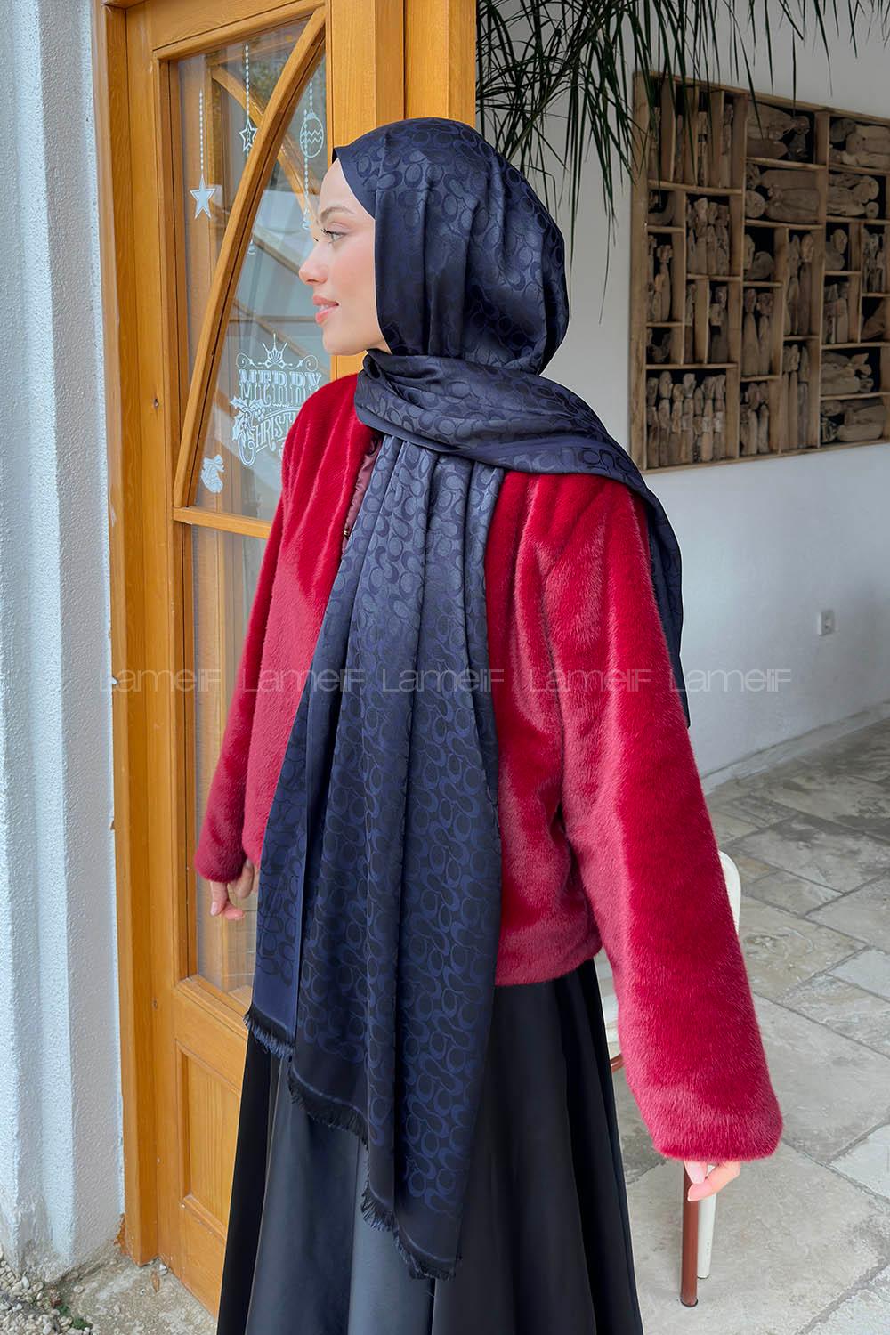 Lamelif C Desen Kaşmir Çift Taraflı Şal Lacivert