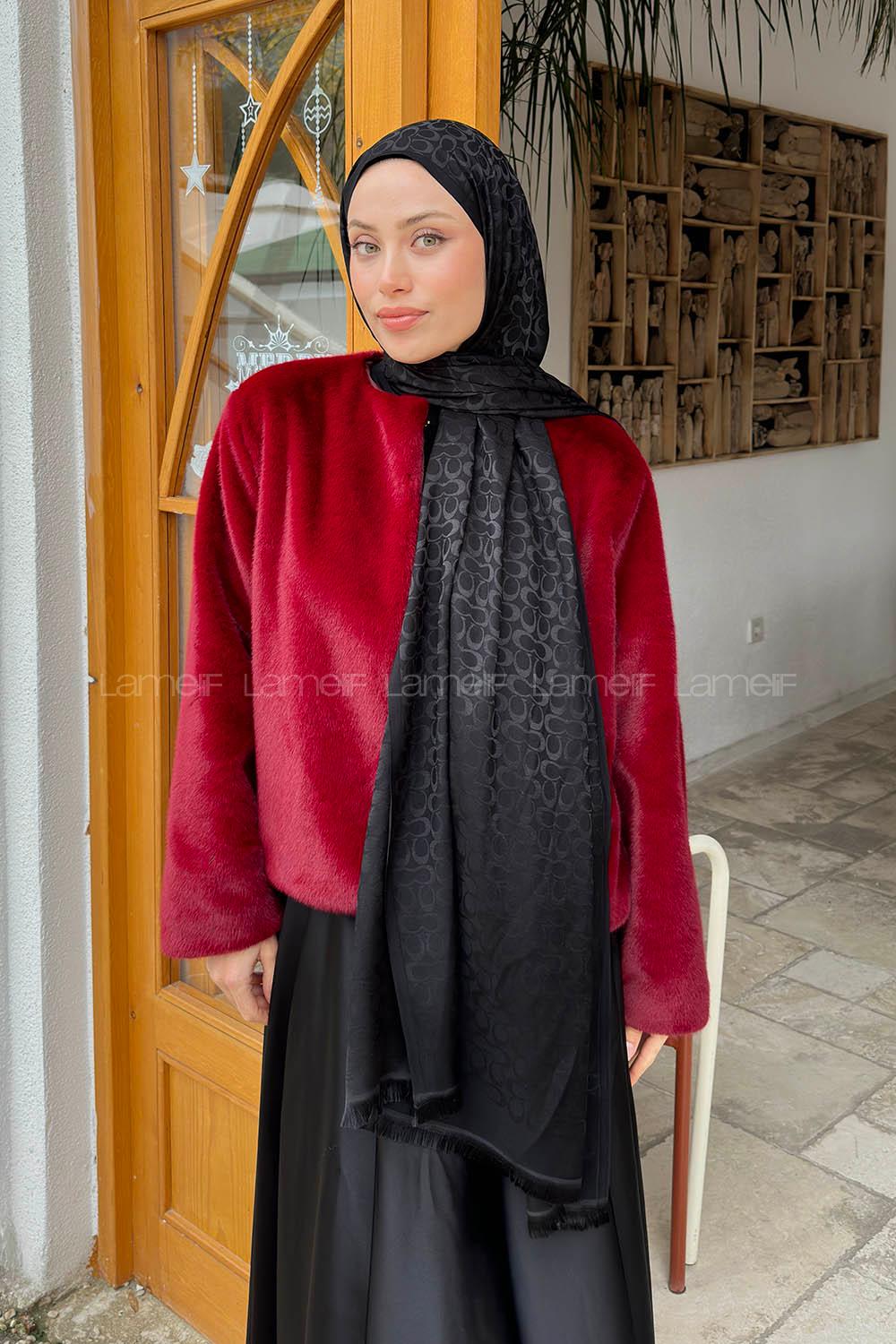 Lamelif C Desen Kaşmir Çift Taraflı Şal Siyah