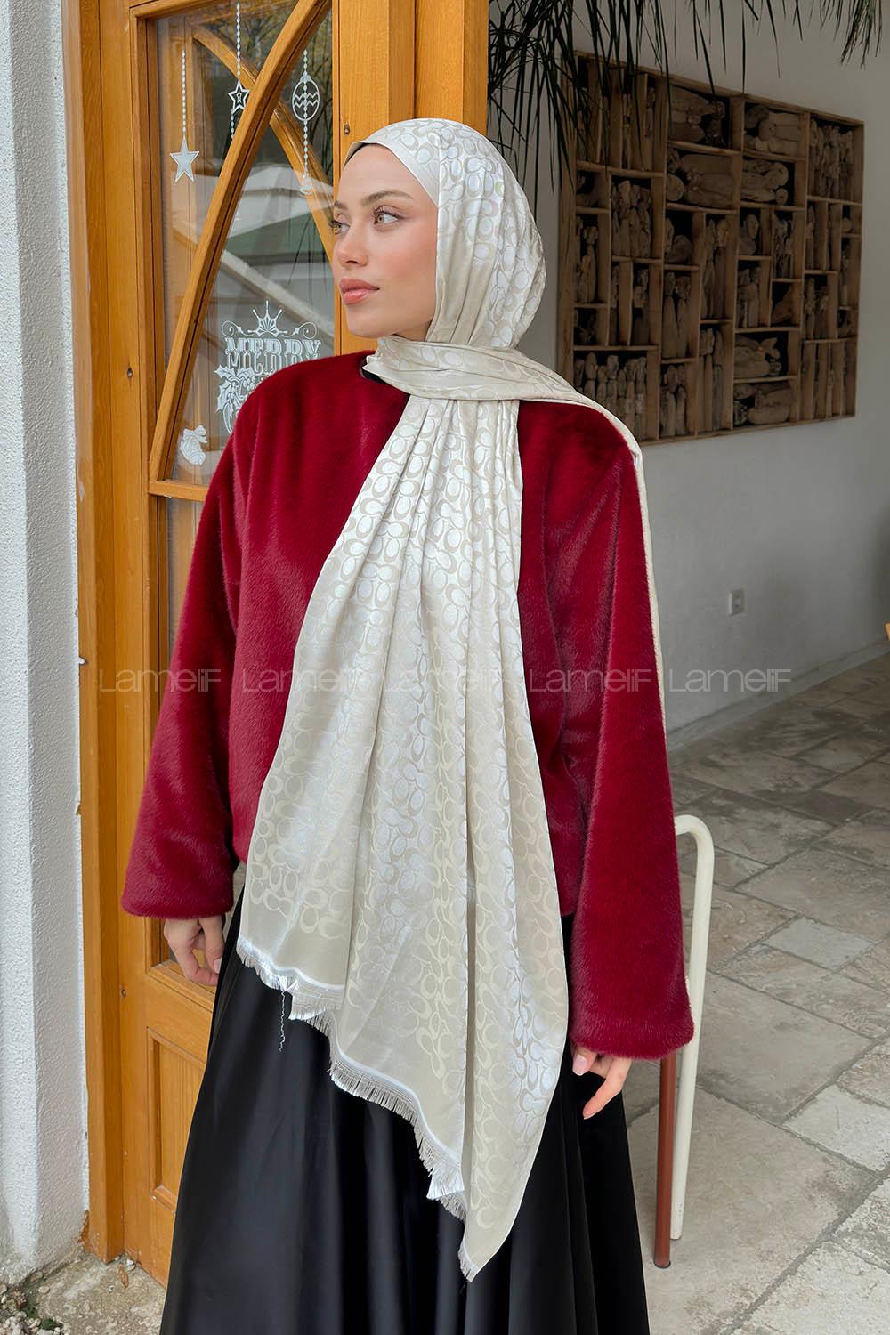 Lamelif C Desen Kaşmir Çift Taraflı Şal Taş Bej