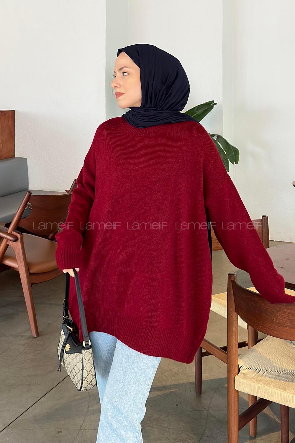 Claret Red Crew Neck Long Arm Jumper
