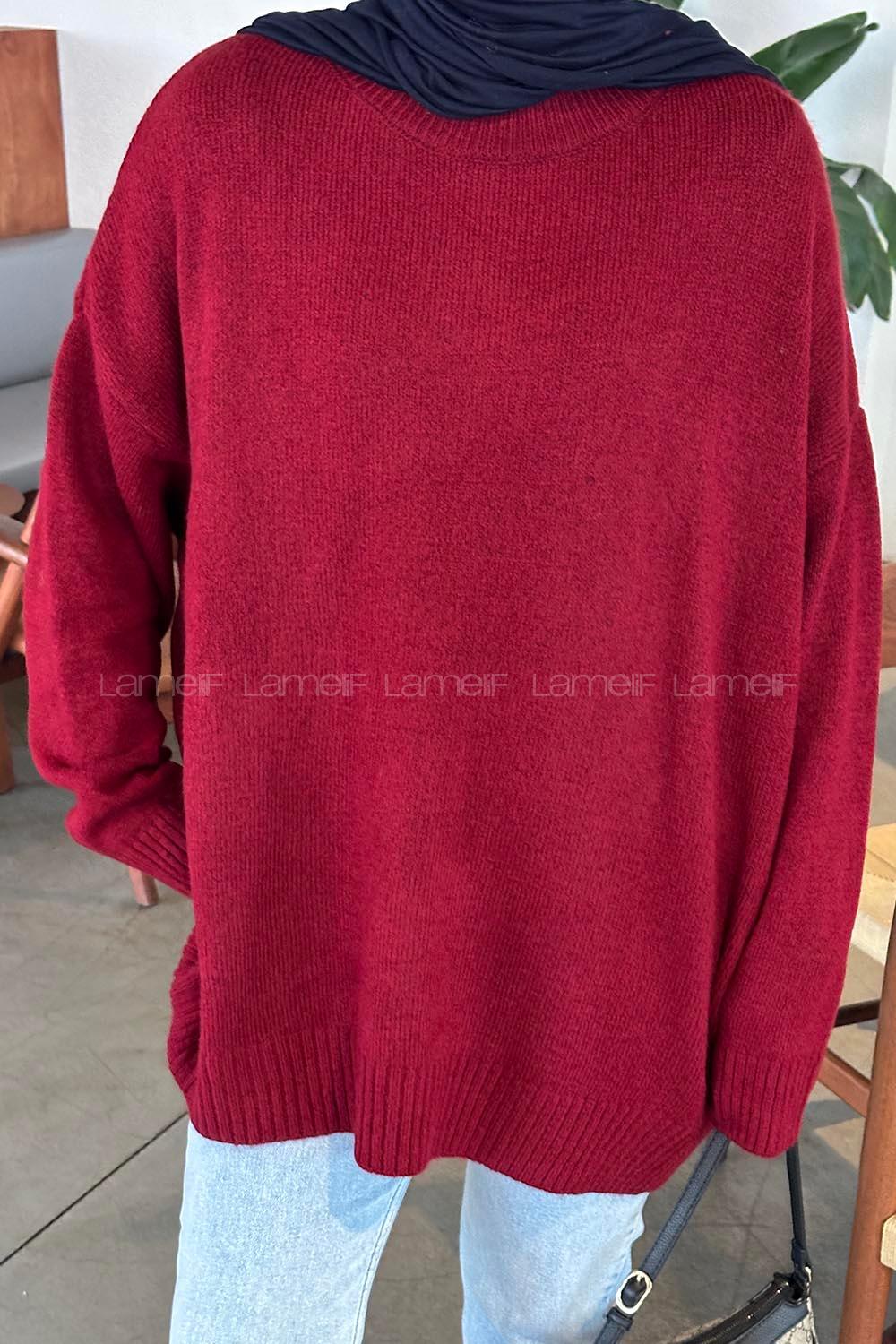 Claret Red Crew Neck Long Arm Jumper