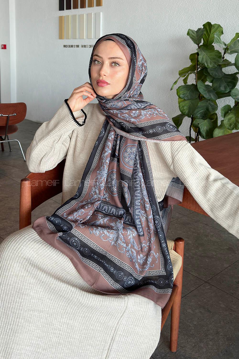 Lamelif Versa Desen Pamuk Şal Soft Kahve Siyah