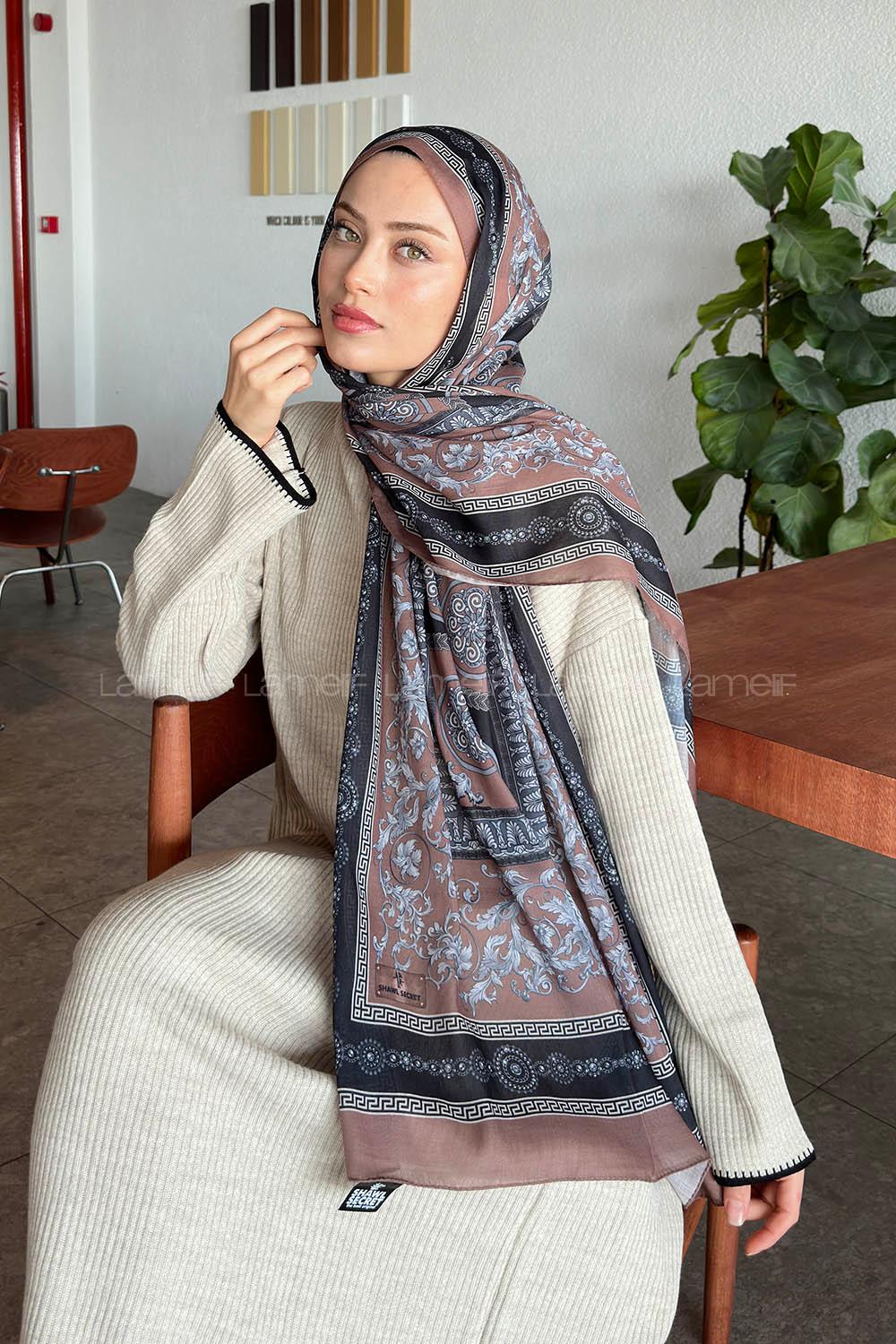 Lamelif Versa Desen Pamuk Şal Soft Kahve Siyah