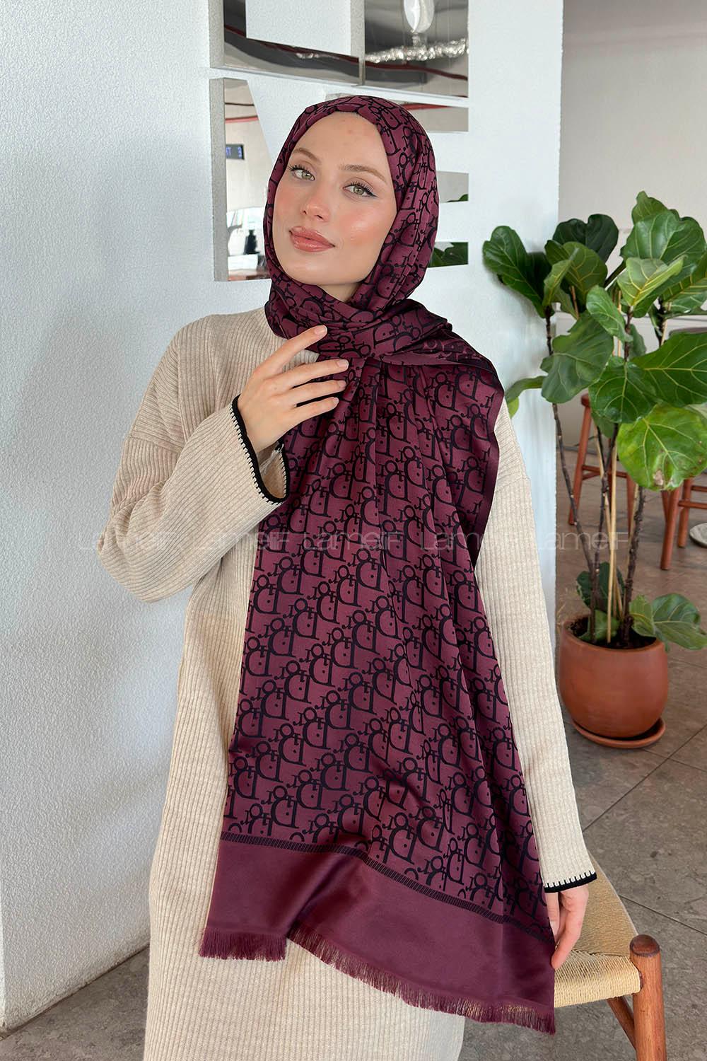 Lamelif Dior Desen Kaşmir Çift Taraflı Şal Koyu Bordo