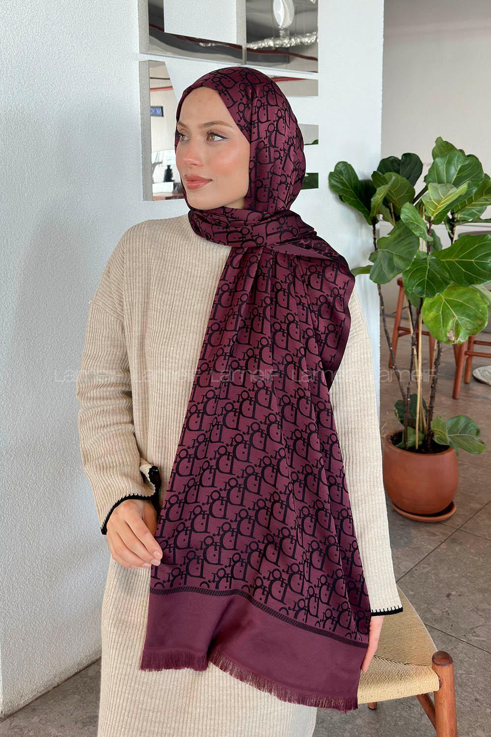 Lamelif Dior Desen Kaşmir Çift Taraflı Şal Koyu Bordo