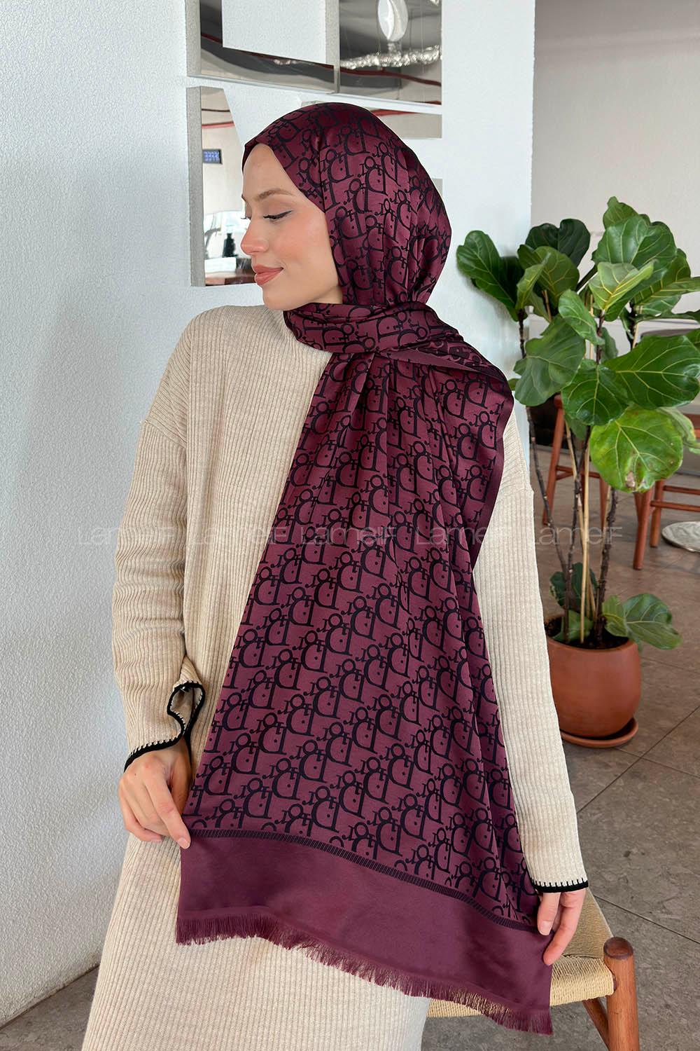 Lamelif Dior Desen Kaşmir Çift Taraflı Şal Koyu Bordo
