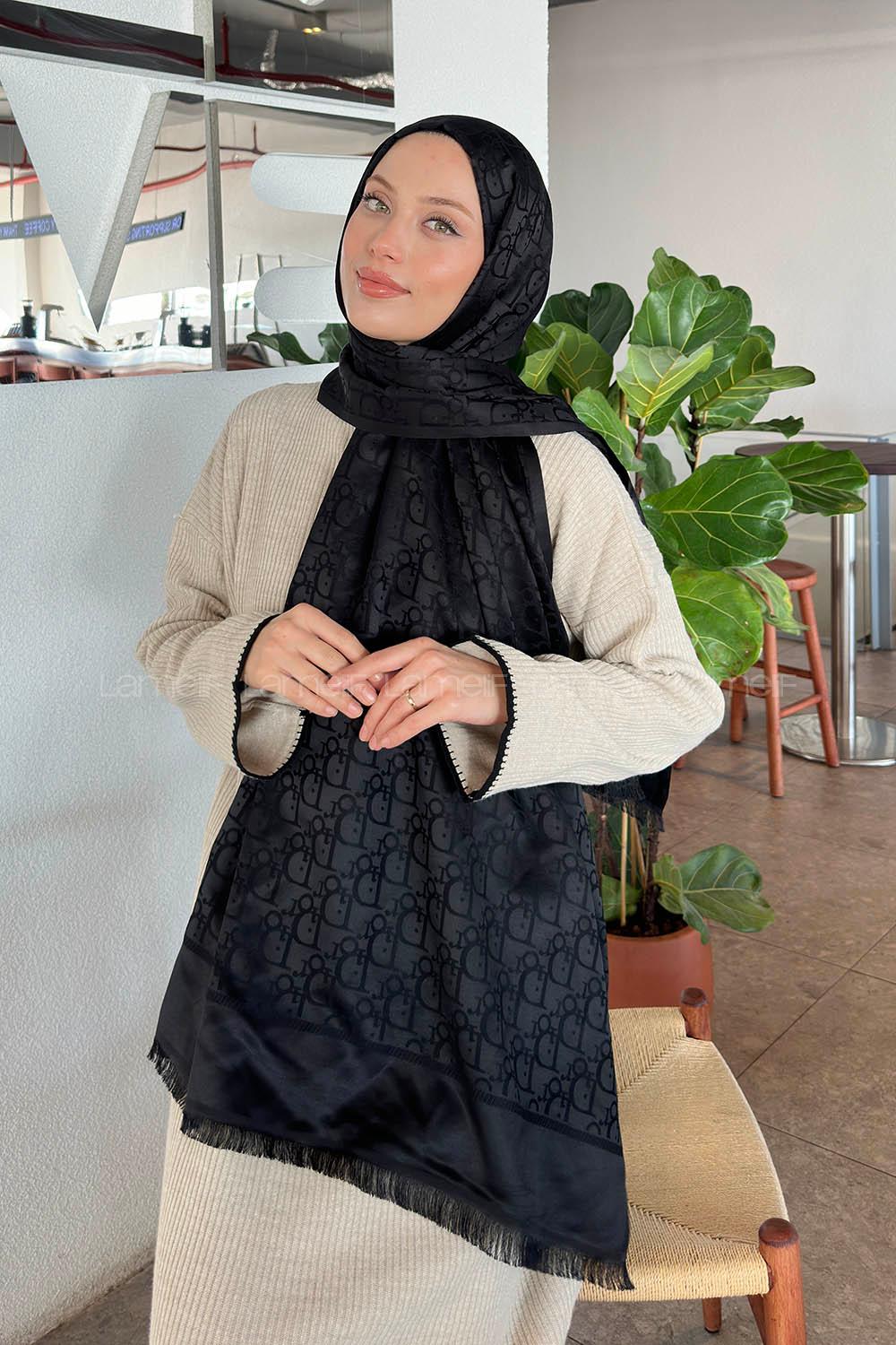 Lamelif Dior Desen Kaşmir Çift Taraflı Şal Siyah