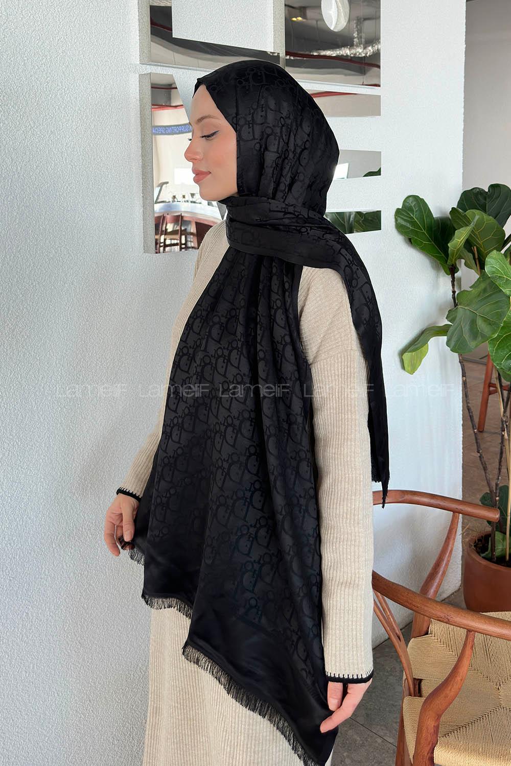 Lamelif Dior Desen Kaşmir Çift Taraflı Şal Siyah