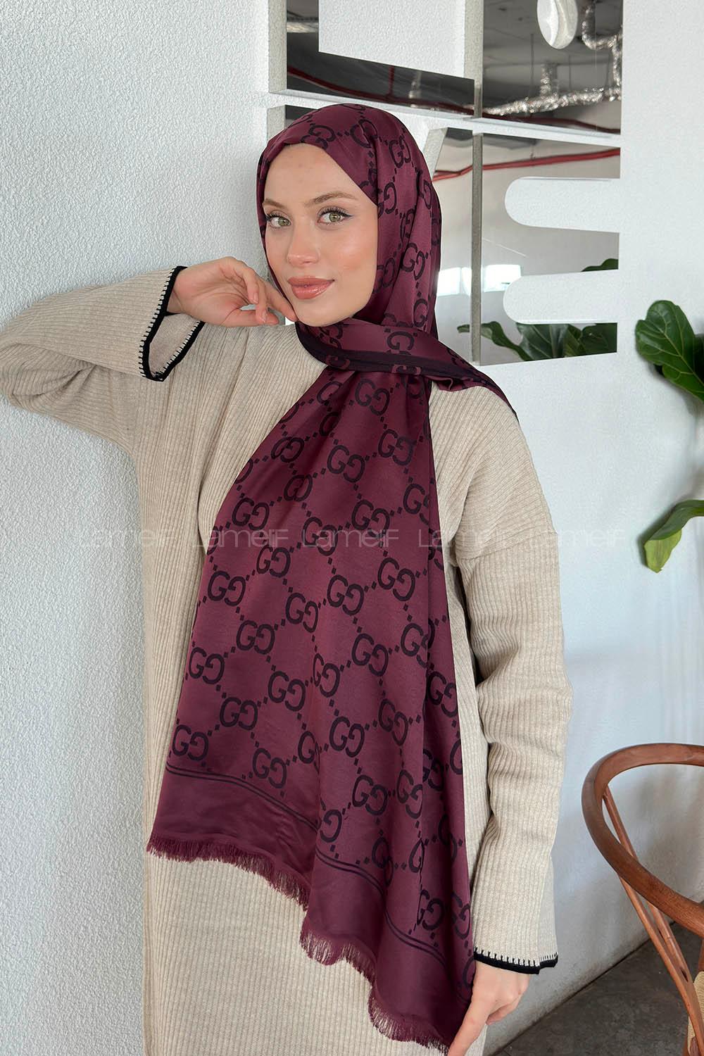 Lamelif G Desen Kaşmir Çift Taraflı Şal Koyu Bordo