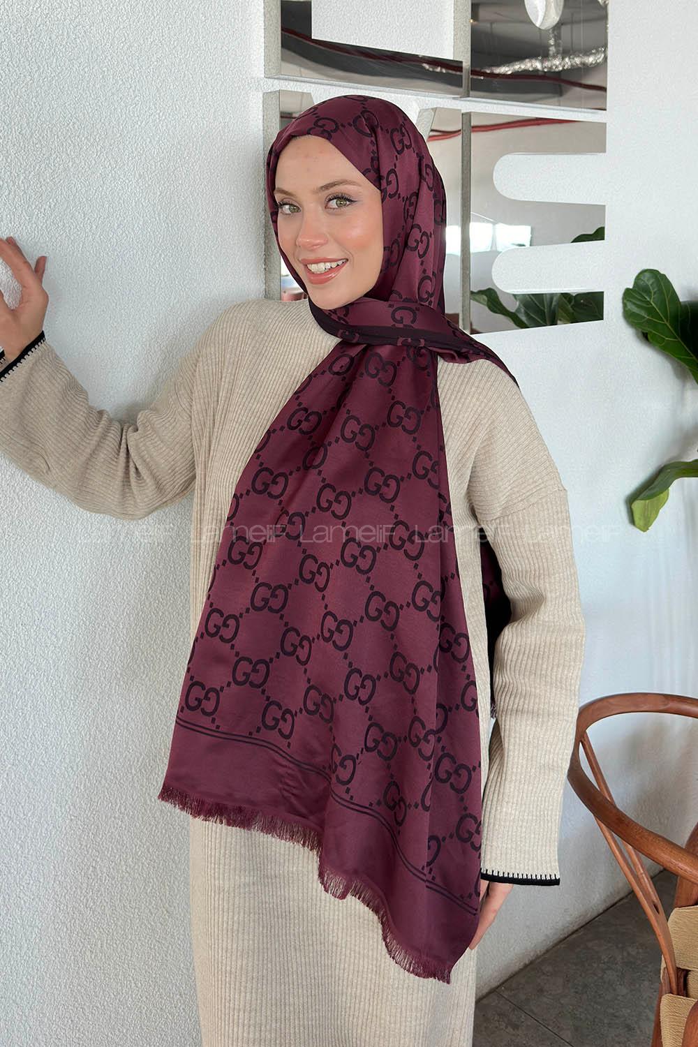 Lamelif G Desen Kaşmir Çift Taraflı Şal Koyu Bordo