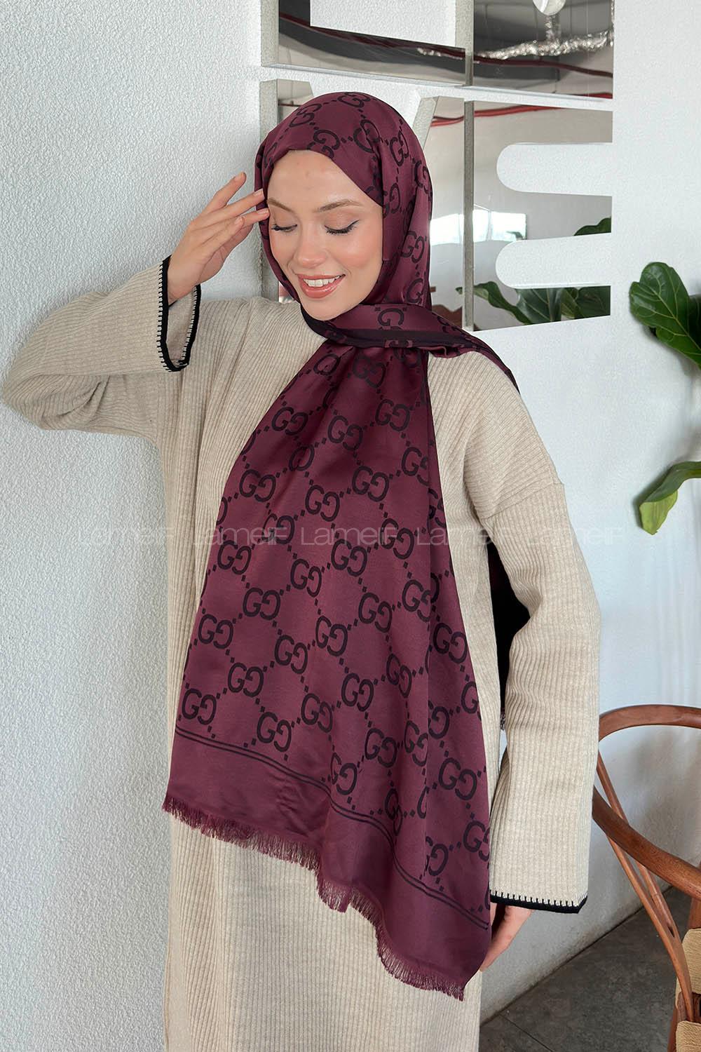 Lamelif G Desen Kaşmir Çift Taraflı Şal Koyu Bordo