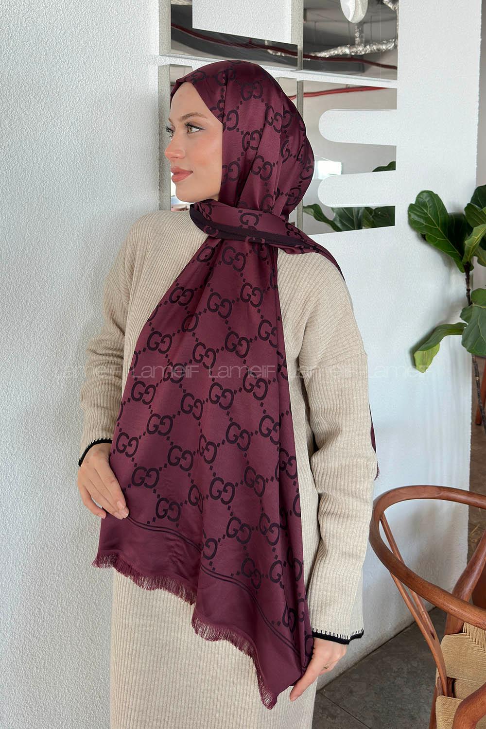 Lamelif G Desen Kaşmir Çift Taraflı Şal Koyu Bordo