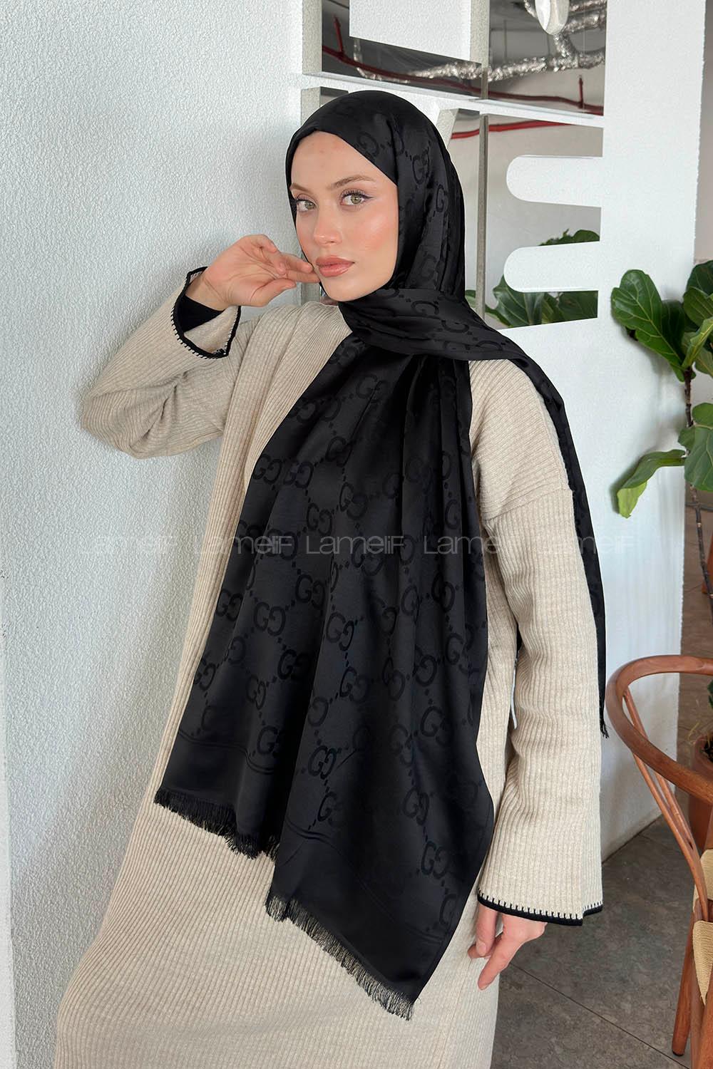 Lamelif G Desen Kaşmir Çift Taraflı Şal Siyah