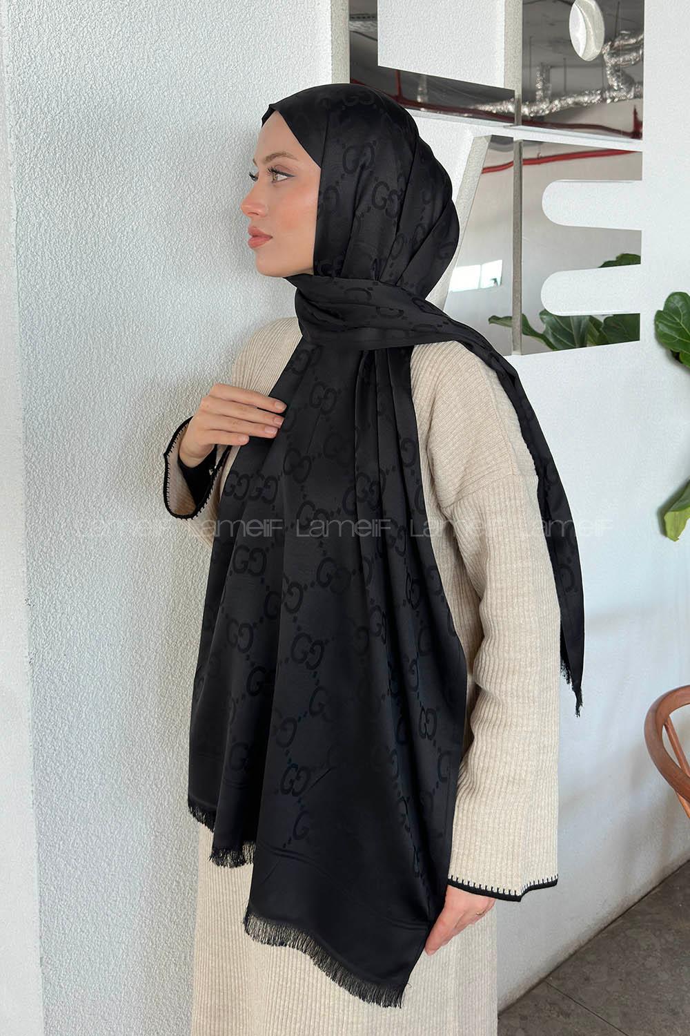 Lamelif G Desen Kaşmir Çift Taraflı Şal Siyah