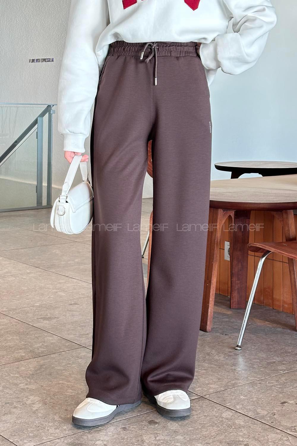 Lamelif Modal Kumaş Bol Paça Eşofman Acı Kahve