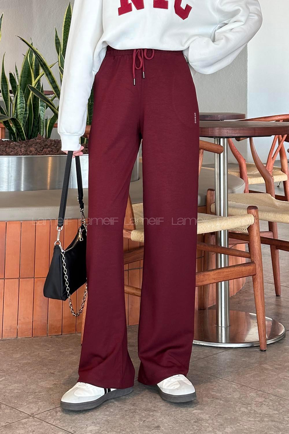 Lamelif Modal Kumaş Bol Paça Eşofman Bordo