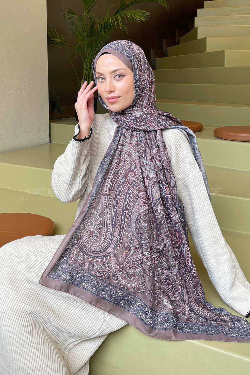 Lamelif Retro Desen Soft Şal Sütlü Kahve