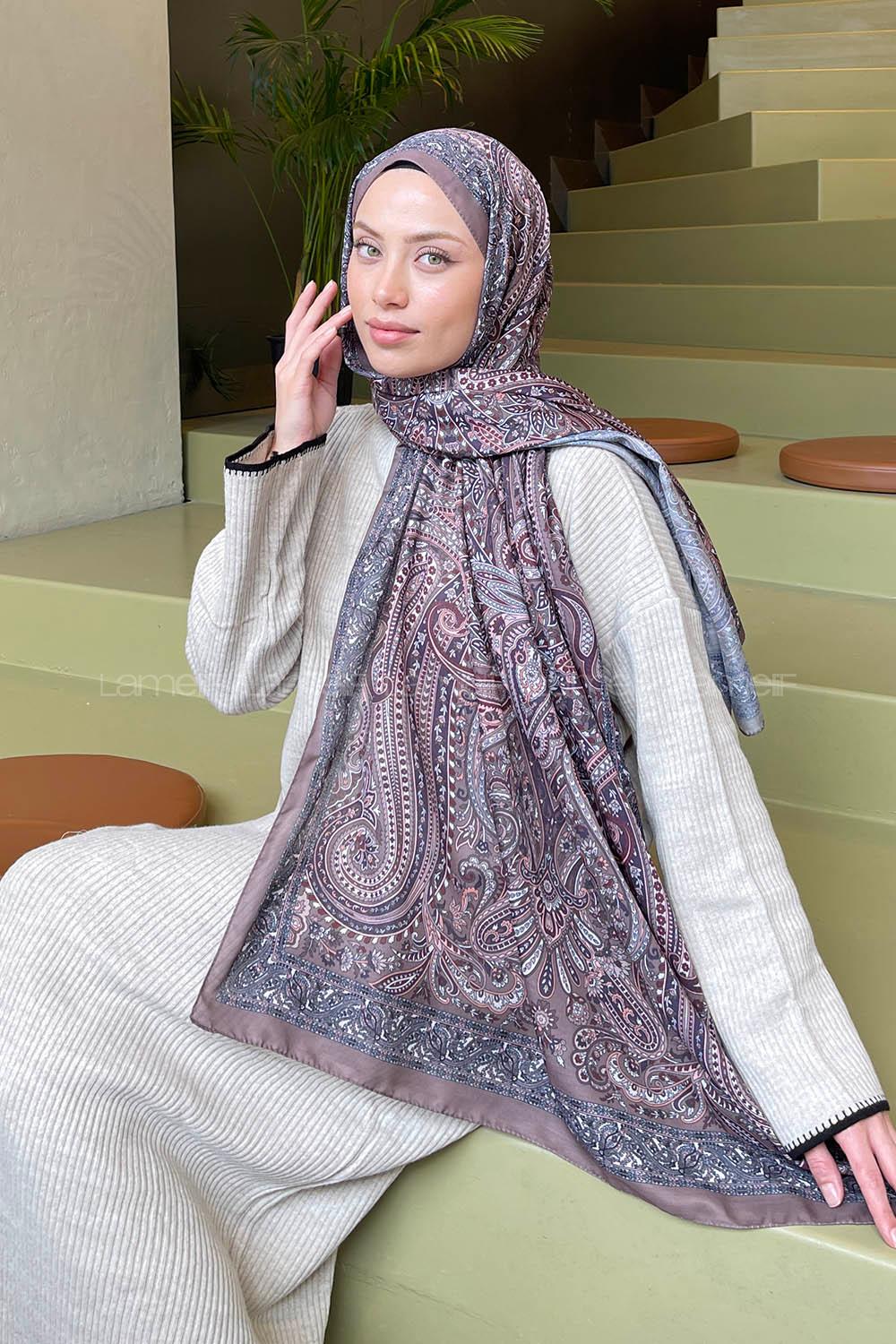 Lamelif Retro Desen Soft Şal Sütlü Kahve