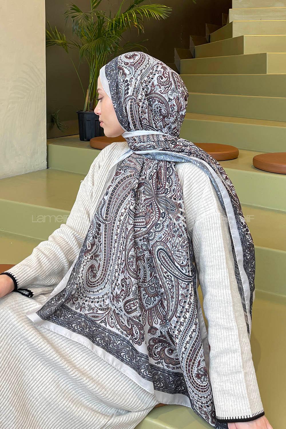 Lamelif Retro Desen Soft Şal Taş