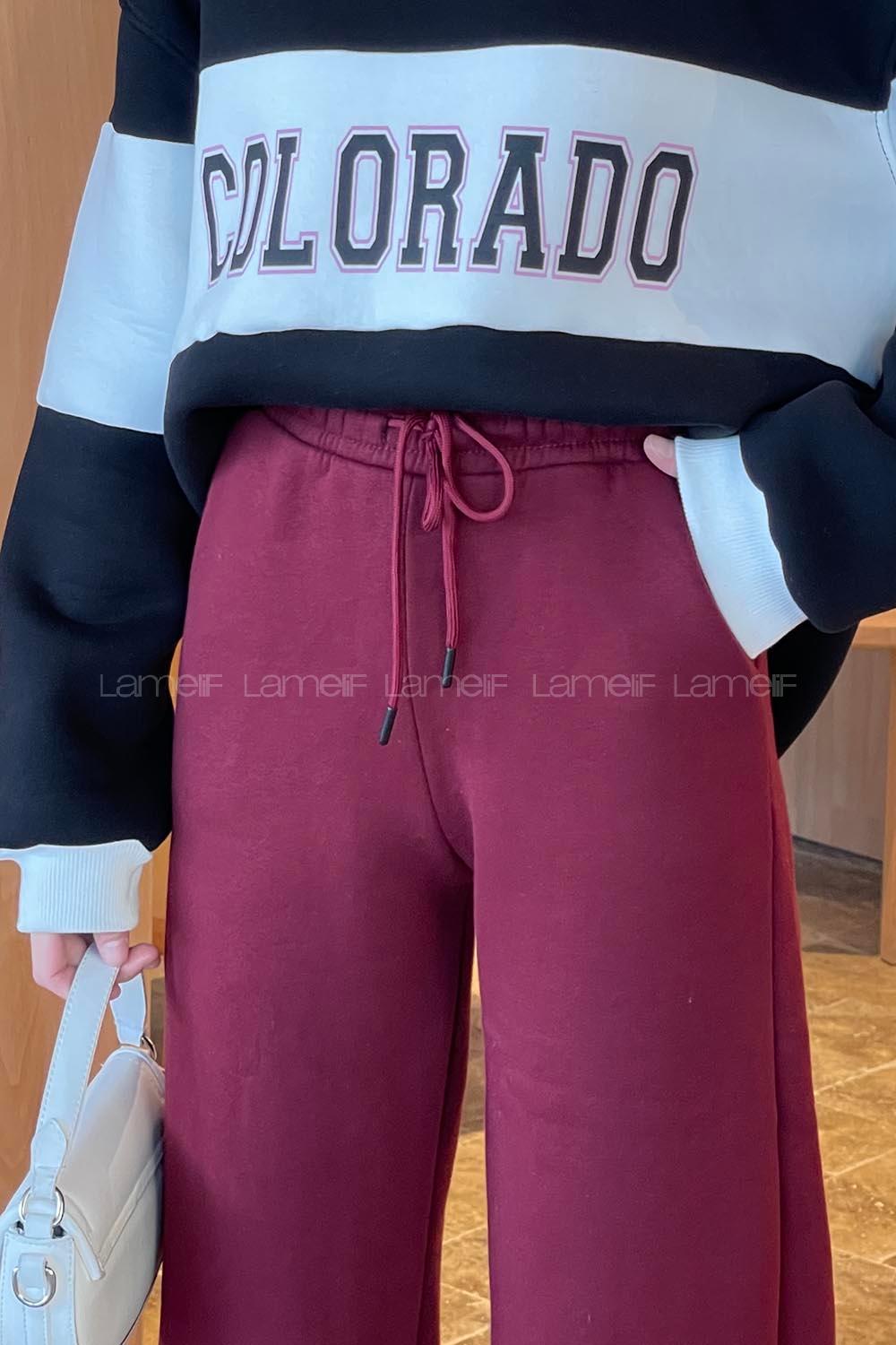 Claret Red Trousers High Waist Elastic Waist Regular Cut Bottom Tracksuit