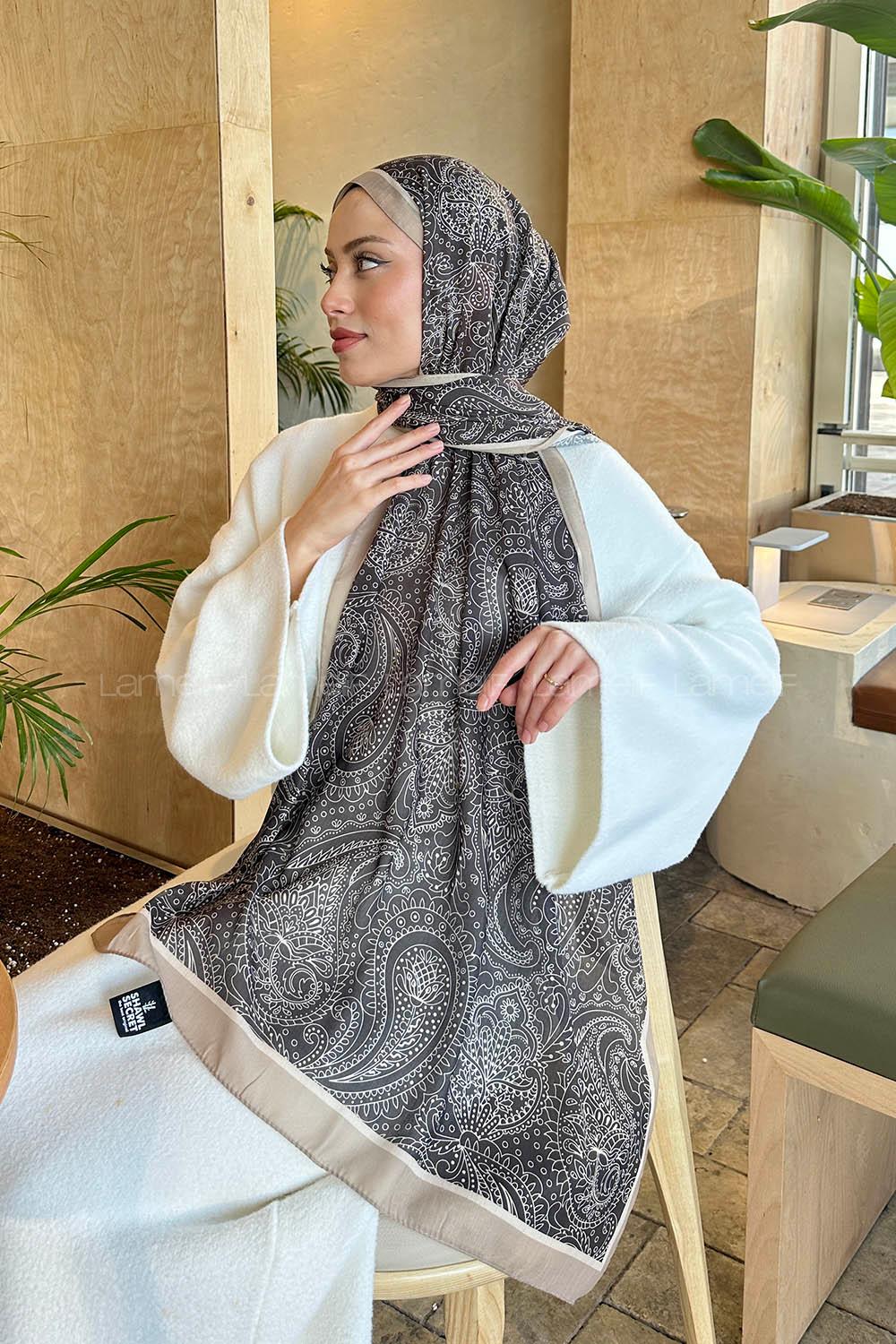 Lamelif Retro Desen Pamuk Şal Bitter  Kahve Bej