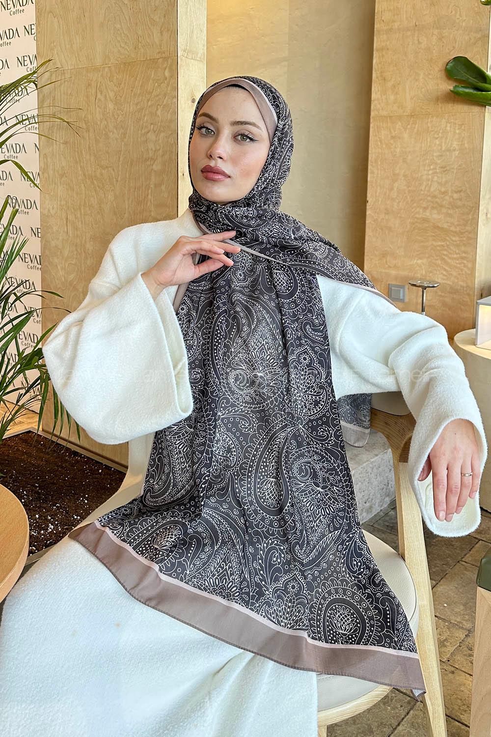 Lamelif Retro Desen Pamuk Şal Bitter Kahve Toprak