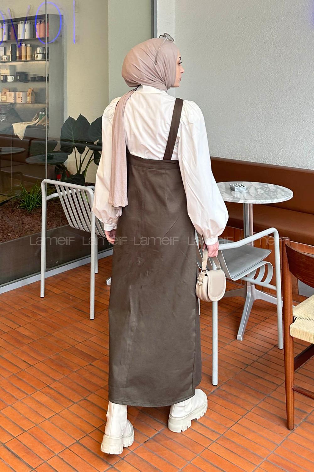 Lamelif Önü Boydan Düğmeli Salopet Koyu Yeşil