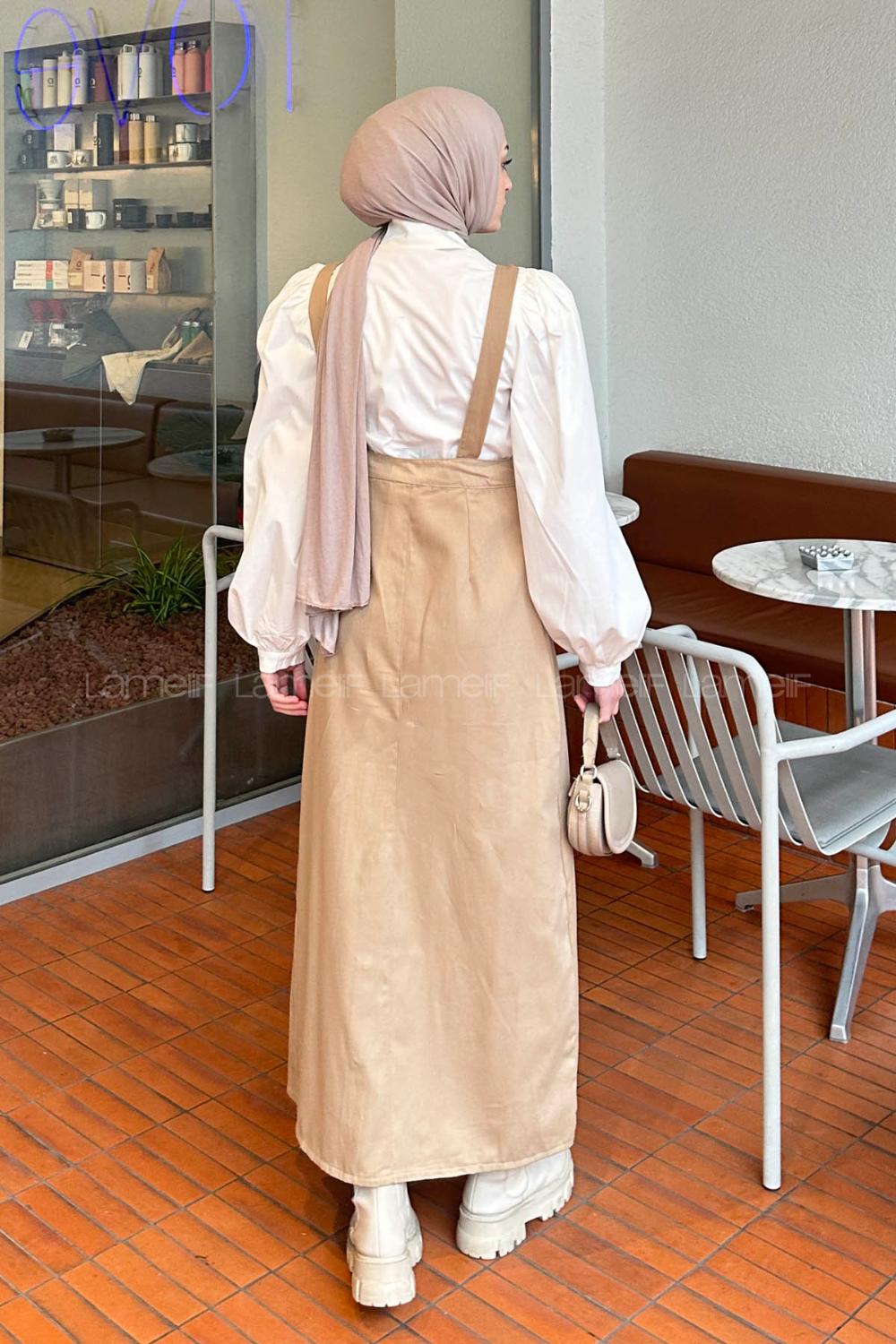 Lamelif Önü Boydan Düğmeli Salopet Sütlü Kahve