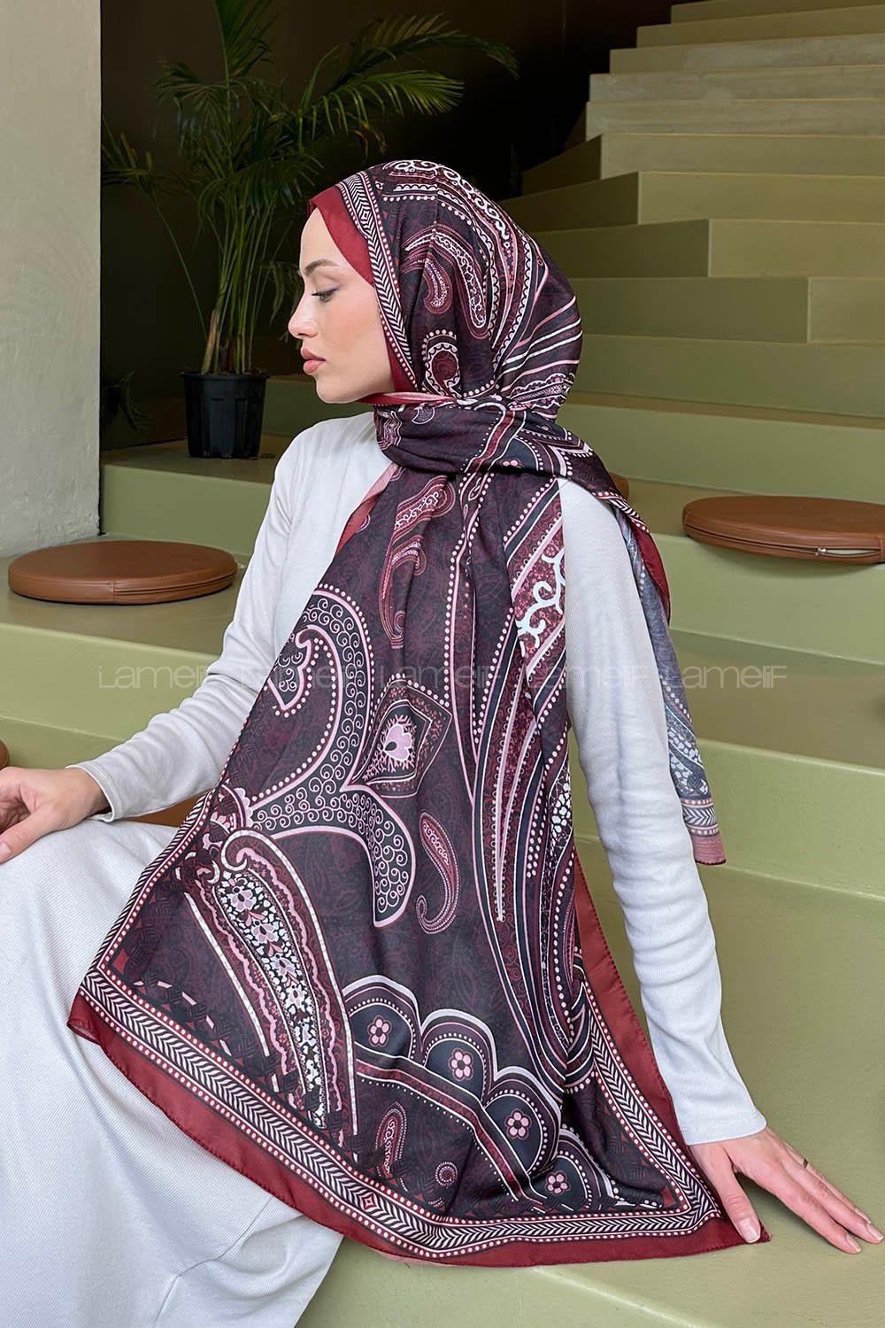 Bitter Burgundy Cotton Striped Printed Shawl