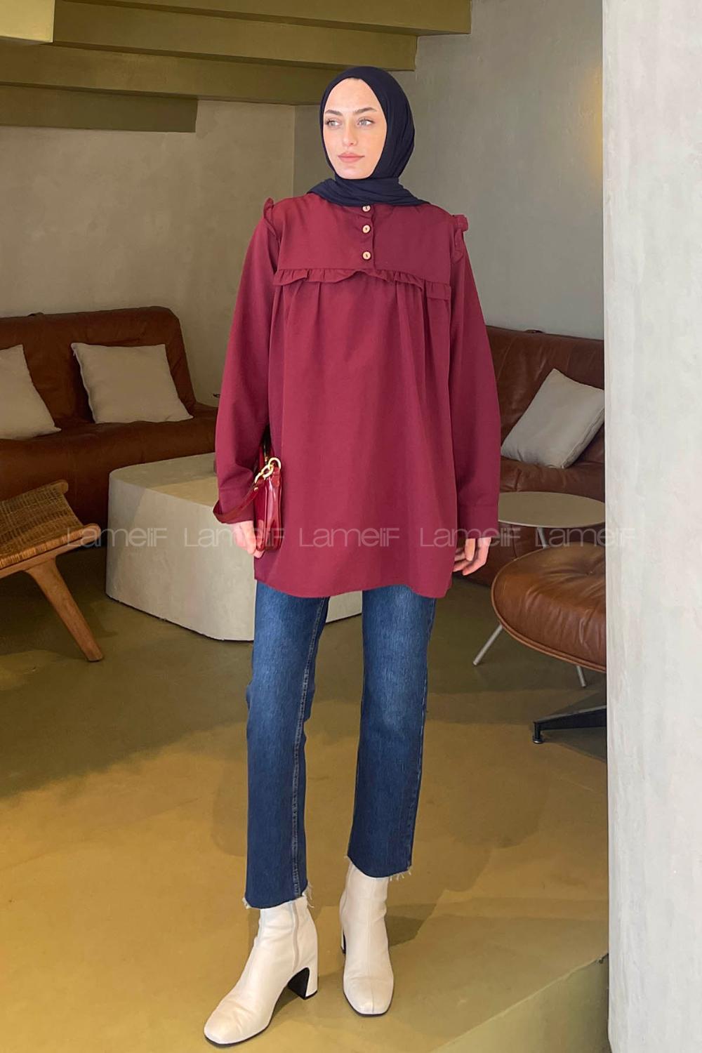 Claret Red Normal Neck Cotton Fabric Unprinted Tunic