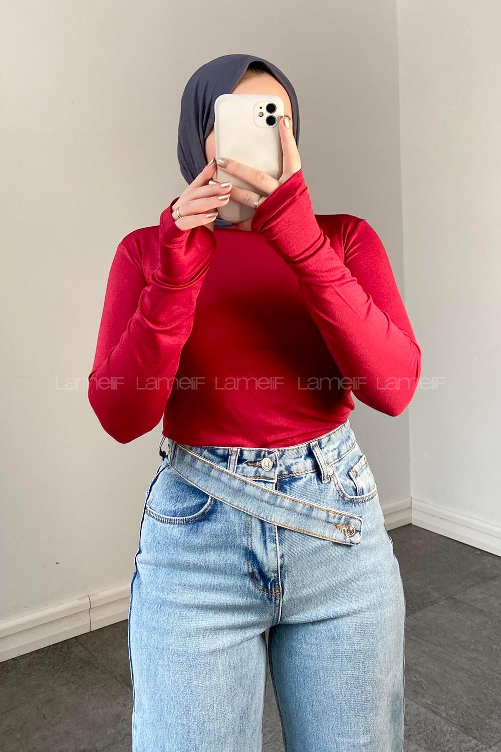 Lamelif Eldiven Detaylı Body Kırmızı