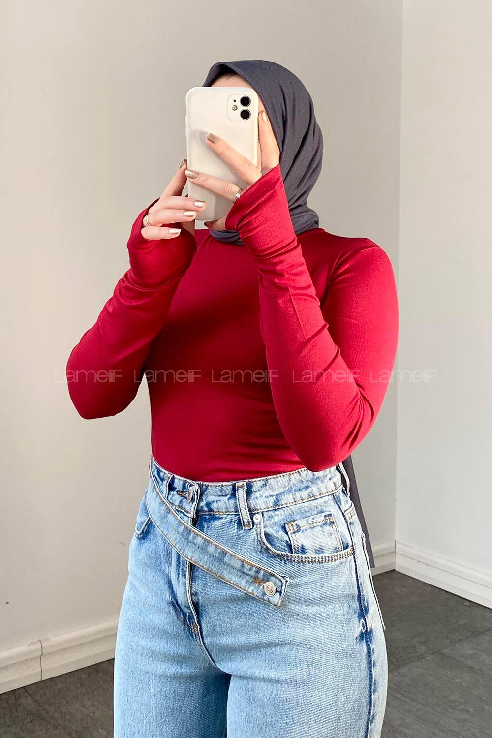 Lamelif Eldiven Detaylı Body Kırmızı