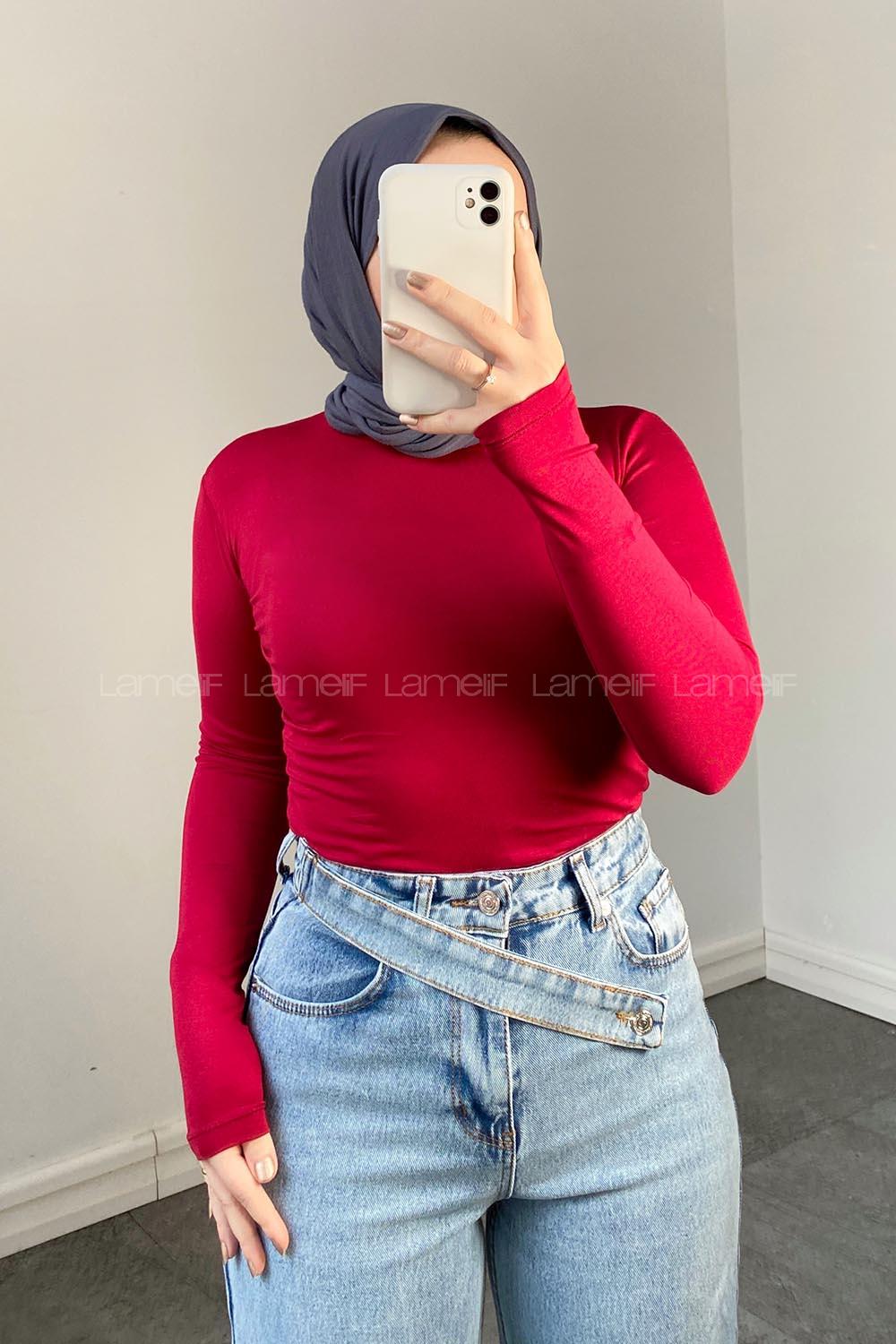 Lamelif Eldiven Detaylı Body Kırmızı